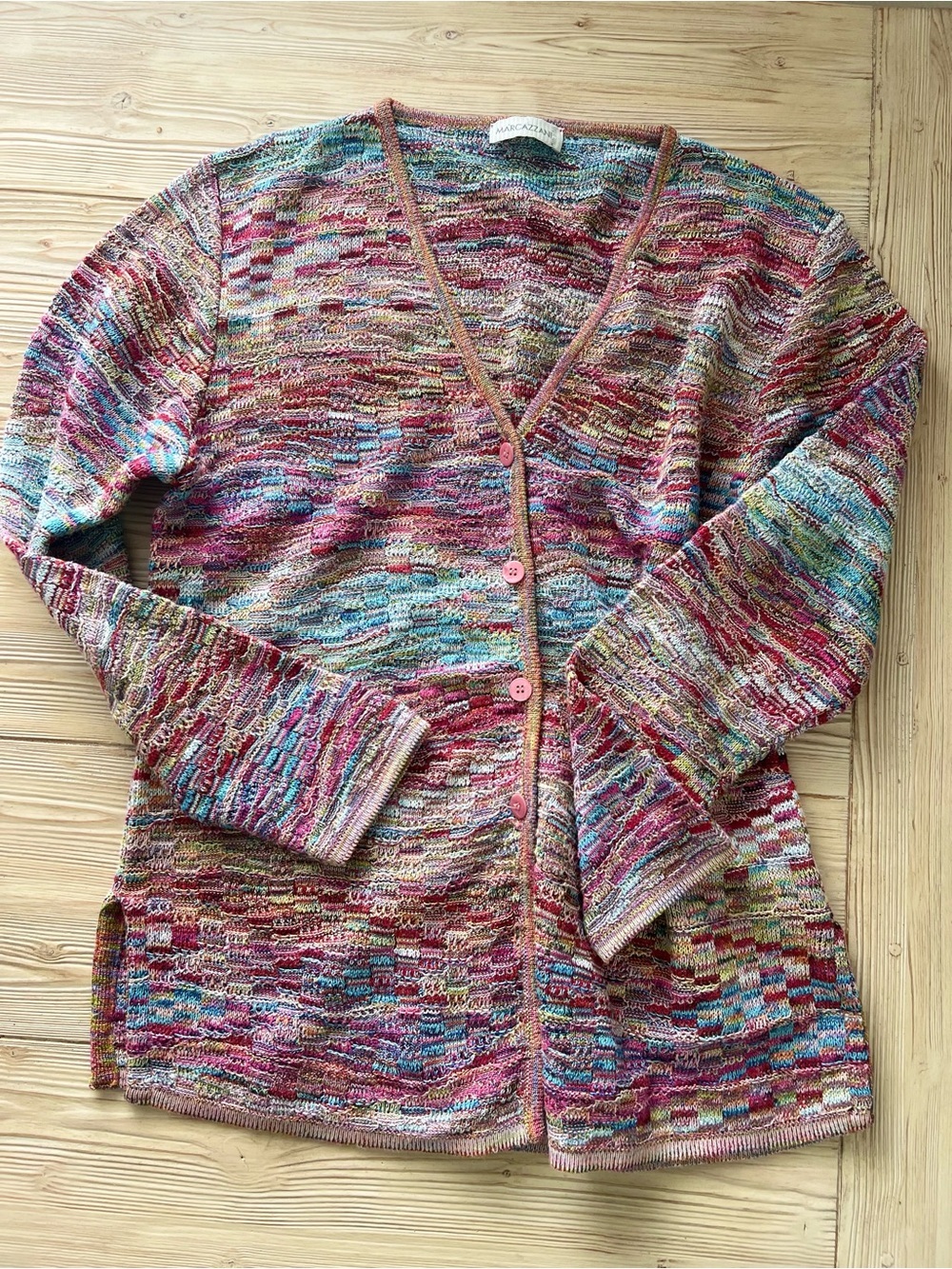 Marc Azzani Multicolor Space Dye Knit Cardigan Sweater Size Small Oversized
